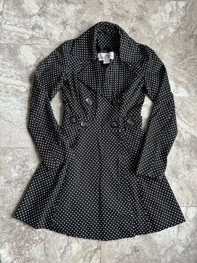 Maria D Black & White Polka Dot Double-Breasted Flare Bottom Trench Coat XS